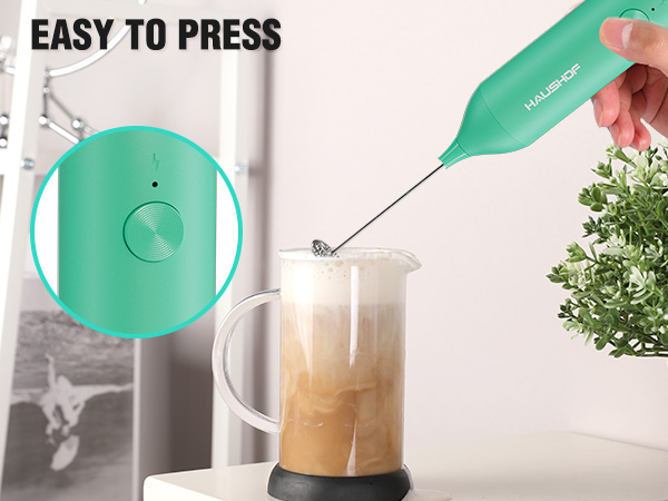 HAUSHOF Pink Handheld Electric Milk Frother with Stand