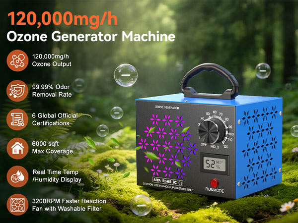 120,000mg/h Ozone Generator Machine with Temp/Humidity Display