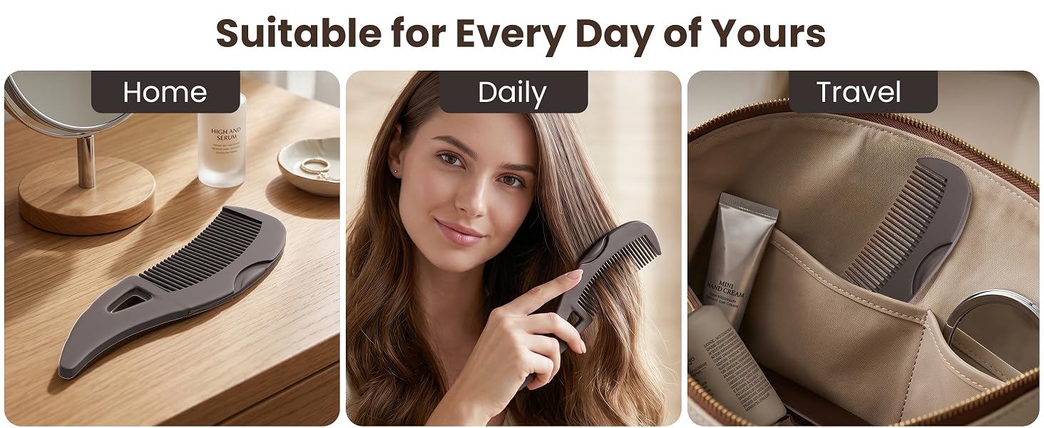 Portable scalp detox comb for home vanity, daily use, and travel in a compact toiletry bag.