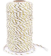 G2PLUS White Gold String - 2MM 328ft Bakers Twine for Gift Wrapping, White Cotton and Gold String...