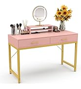 WESTREE Women Makeup Vanity Desk with 2 Drawers - Bedroom Home Office Desk, Wooden Height Monitor...