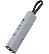 FUNDIAN USB C to 5 in 1 Hub, Gigabit RJ45 Ethernet Adapter, 3 x USB 3.0, 100W Power Delivery, Com...