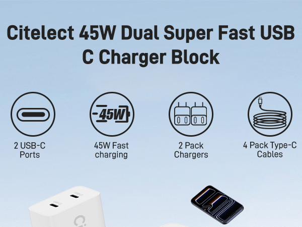 Dual Super Fast USB C Charger Block