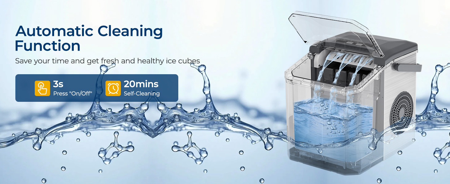 Portable Ice Maker Countertop Automatic Cleaning Function