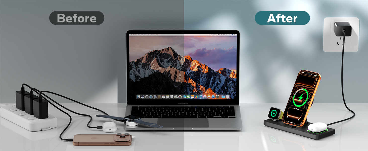 wireless iphone and watch charging station