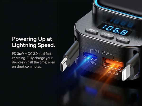 Fast charging car charger pd 36w usb c type c fm transmitter bluetooth for car radio adapter