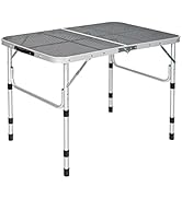 GYMAX Aluminum Folding Camping Table, Adjustable Grill Table Portable Metal Grill Stand for BBQ, ...