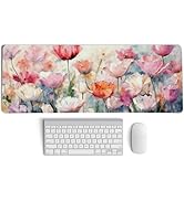 PaJiaNi Pink Spring Tulip Floral Mouse Pad,Summer Flower Mouse Pads,Aesthetic Romantic Flower Des...