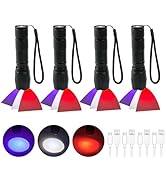 4 Pack LED Rechargeable Red Flashlight, Zoomable LED Small Black Flashlight with Memory Function,...