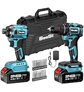 Seesii 21V Max Cordless Drill and Impact Driver, Power Tool Combo Kit Included 3/8'' Drill &amp; 1/4'...