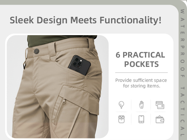 Men's Tactical Cargo Pants Stretch Lightweight Waterproof Work Hiking Outdoor Casual Pants