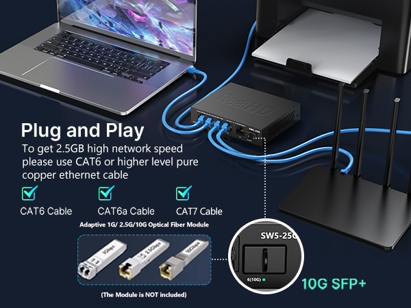 5 port 2.5gb network ethernet switch unmanaged multi switch 2.5gb