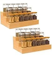 Bambition 2 Pack Spice Rack Riser for Cabinet, Bamboo Spice Organizer Display Shelf for Kitchen C...