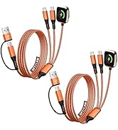 [2Pack-5FT] Travel Charger for iWatch, 3 in 2 Multi Charging Cable/Cord with IP/USB C/iWatch Char...
