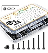 VGBUY 1122Pcs M2 Screws Kit,Black M2 Screws (7 Sizes 4-20mm),Hex Socket Head Cap Small Metric Bol...