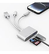 Lightning USB-C SD Card Reader for iPhone/iPad, SD/TF MicroSD Card Reader Digital Camera Adapter ...