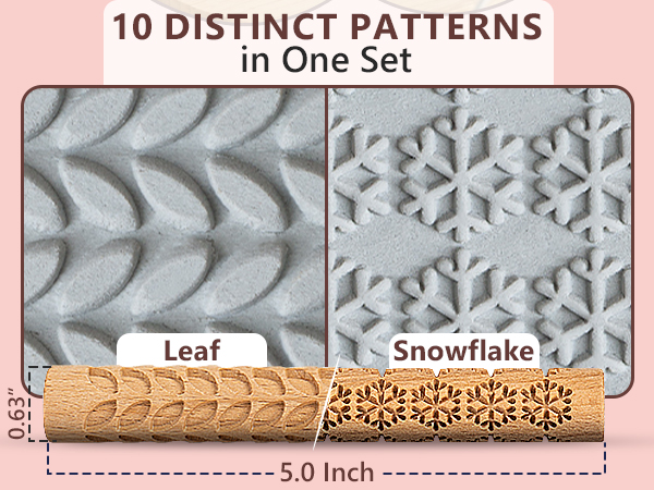 Leaf and Snowflake pattern beech wooden rollers