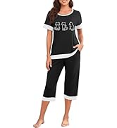 PrinStory Women's Pajama Set Short Sleeve Shirt and Capri Pants Sleepwear Pjs Sets Lounge Set