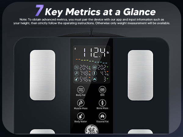 7 Measurements on the Display smart scale with bmi body fat muscle mass