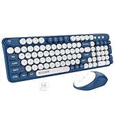 Blue Colorful Wireless Keyboard and Mouse,Cute Retro Typewriter Computer Keyboard and Mouse Sets,...