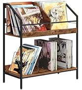 CHOEZON 2-Tier Vinyl Record Storage Holder Rack, 250 LP Record Display Table, Wooden Vinyl Storag...