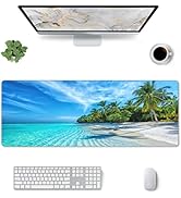 Beach Palm Mouse Pad Stitched Edge XL Large Mousepad 31.5" X 12" Rubber Base Non Slip Desk Mat fo...