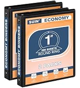 SUIN Economy 1-Inch 3-Ring-Binder, Round Ring Binder, Customizable Clear View Cover, 1'' Binders ...