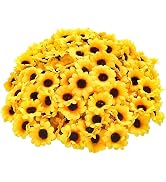 Jinshining 100Pcs Yellow Artificial Flower Heads Mini Fake Sunflower Decorative Fabric Flowers Cr...