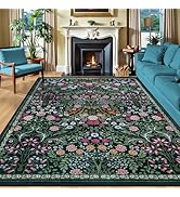 8x10 Area Rugs for Living Room: Floral Washable Rug Vintage Large Soft Boho Non-Slip Carpet Indoo...
