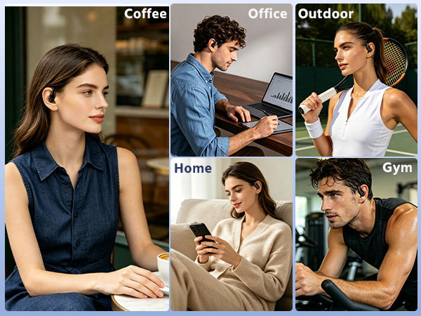 Open ear headphones suitable for Home, Coffee, Office, Gym, Outdoor Work and Sports