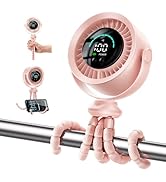 KIMMOO Portable Stroller Fan, 3 in 1 Rechargeable Personal Cooling Fan for Stroller with 100 Spee...