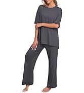 PrinStory Womens Pajamas Sets 2 Piece Lounge Set Short Sleeve Tops and Long Pants Soft Pjs Lounge...