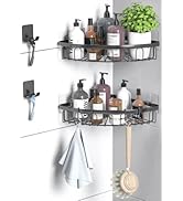 Carwiner Adhesive Corner Shower Caddy 2-Pack, Wall Mounted Bathroom Shelf, 304 Stainless Steel Sh...