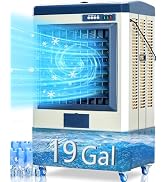 Uthfy 6500 CFM Swamp Cooler,49" Evaporative Air Cooler with 19 Gal Water Tank,5 Ice Box,120° Swin...