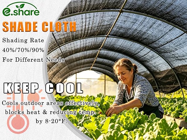 e'share shade cloth 40%70%90% for different needs, cools outdoor areas,block heat and reduce temp.