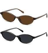 Colrea Retro Oval Sunglasses for Women Small Cat Eye Sun Glasses Womens Trendy Y2K Narrow Shades ...