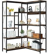 Shintenchi 5 Tiers Corner Bookshelf, 70.86" Tall L-Shaped Bookcase, Large Corner Etagere Bookcase...