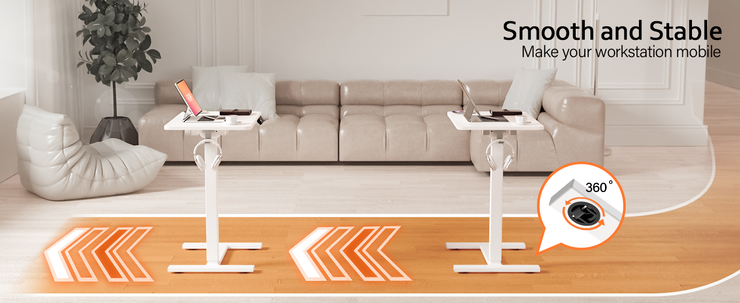 Mobile Standing Desk with Wheels, Electric Overbed Bedside Table