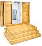 Bamboo Serving Tray with Handles Set of 3 - Decorative Wooden Trays for Eating, Working, and Stor...