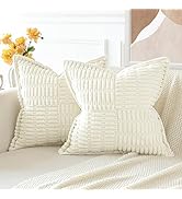 OTOSTAR Pack of 2 Corduroy Soft Decorative Throw Pillow Covers with Splicing 18 x 18 Inch Boho St...