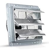VENTISOL 12 Inch Wall Mounted Shutter Exhaust Fan, Aluminum Blades, 1800CFM, Automatic High Speed...