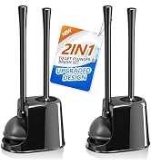 Toilet Plunger and Brush Set,2 Pack Bowl Brush and Heavy Duty Toilet Brush with Ventilated Holder...