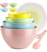 8 Piece Plastic Mixing Bowls with Lids Set - Microwave Safe Kitchen Plastic Bowls for Preparing, ...