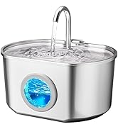 Cat Water Fountain Stainless Steel: 74oz/2.2L Cat Fountain for Drinking- Pet Water Fountain Insid...