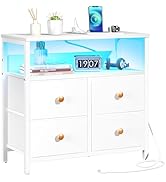 Yoobure Night Stand with Charge Station, Nightstand with 4 Drawers Bedside Table, LED Dresser wit...