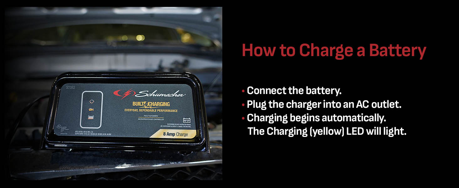 How to use the SC1363 car battery charger and maintainer to charge an automobile battery.