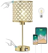 GyroVu Crystal Table Lamp, Crystal Touch Control with USB-C+A Ports, 3 Way Dimmable Gold Bedside ...
