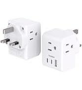 2 Pack US to UK Ireland Travel Plug Adapter, Type G Power Plug Adapter with 3 Outlets 3 USB Ports...