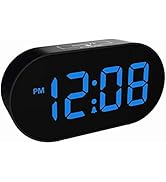 Plumeet Digital Alarm Clock LED Clocks with Adjustable Brightness Dimmer and Alarm Volume - Blue ...