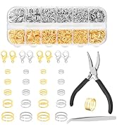 1200pcs Open Jump Rings for Jewelry Making Kit, Metal Lobster Clasps and O Ring with Pliers, Twee...